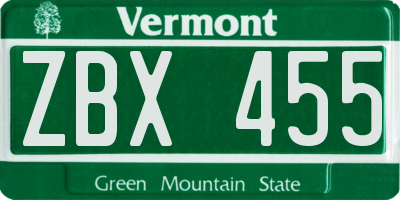 VT license plate ZBX455