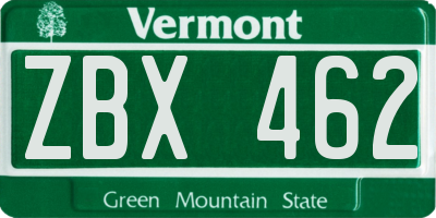 VT license plate ZBX462