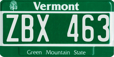 VT license plate ZBX463