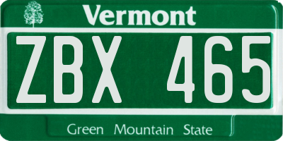 VT license plate ZBX465