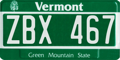 VT license plate ZBX467