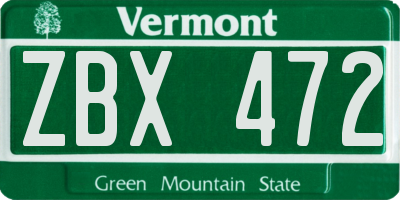 VT license plate ZBX472