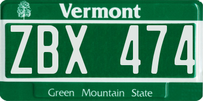 VT license plate ZBX474