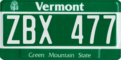VT license plate ZBX477