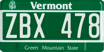 VT license plate ZBX478