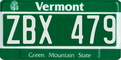 VT license plate ZBX479