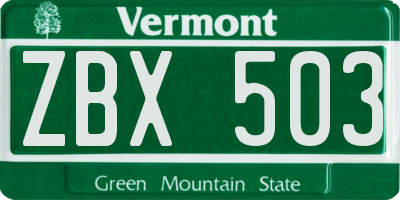 VT license plate ZBX503