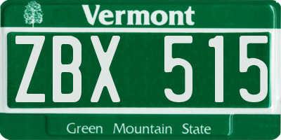 VT license plate ZBX515