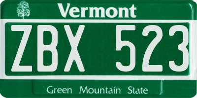 VT license plate ZBX523