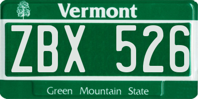 VT license plate ZBX526