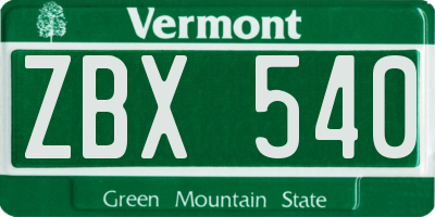 VT license plate ZBX540