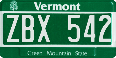 VT license plate ZBX542