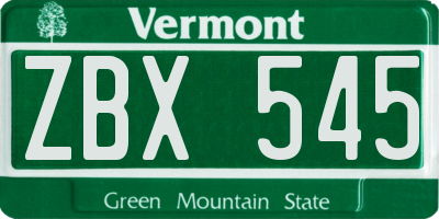VT license plate ZBX545