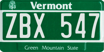 VT license plate ZBX547
