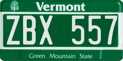 VT license plate ZBX557