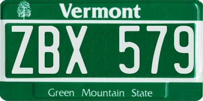 VT license plate ZBX579