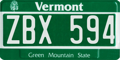VT license plate ZBX594