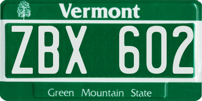 VT license plate ZBX602