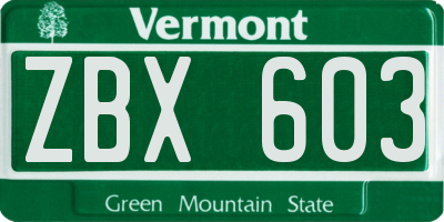 VT license plate ZBX603