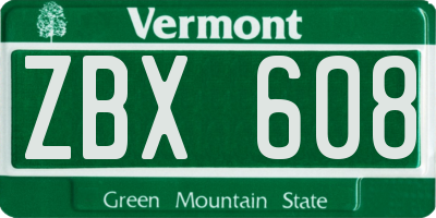 VT license plate ZBX608