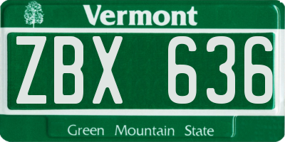 VT license plate ZBX636