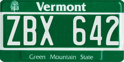 VT license plate ZBX642