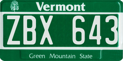 VT license plate ZBX643