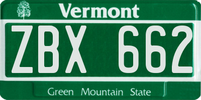 VT license plate ZBX662