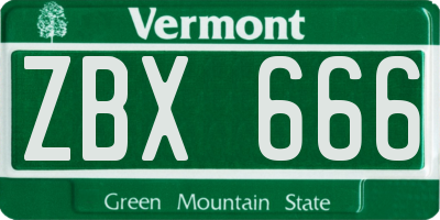 VT license plate ZBX666