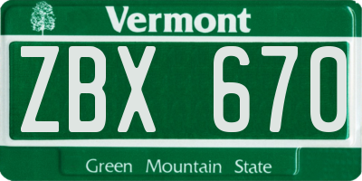 VT license plate ZBX670