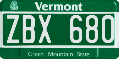 VT license plate ZBX680