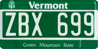 VT license plate ZBX699