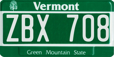 VT license plate ZBX708