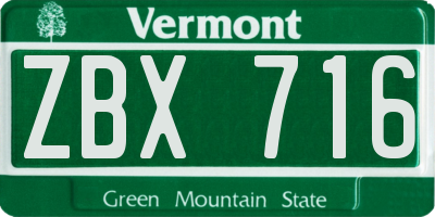 VT license plate ZBX716