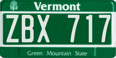 VT license plate ZBX717
