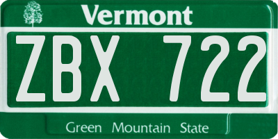 VT license plate ZBX722