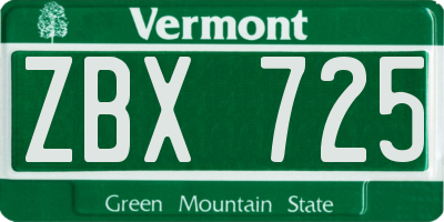 VT license plate ZBX725