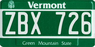 VT license plate ZBX726
