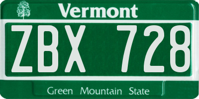 VT license plate ZBX728