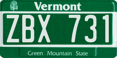 VT license plate ZBX731