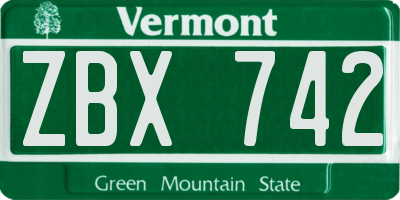 VT license plate ZBX742