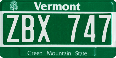 VT license plate ZBX747
