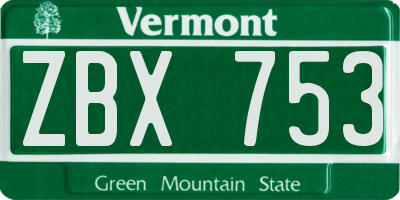 VT license plate ZBX753