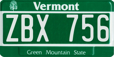 VT license plate ZBX756