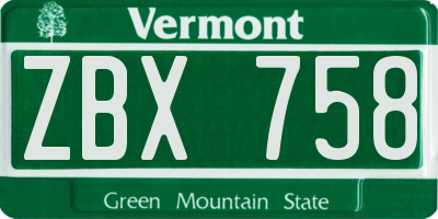 VT license plate ZBX758