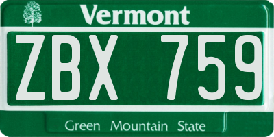 VT license plate ZBX759