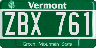 VT license plate ZBX761