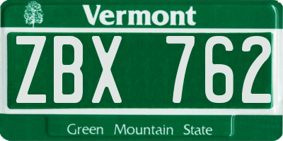 VT license plate ZBX762