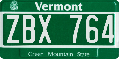 VT license plate ZBX764