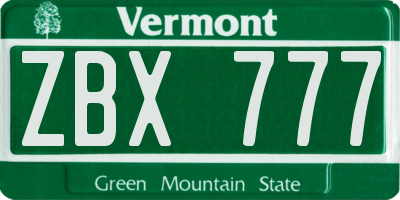 VT license plate ZBX777